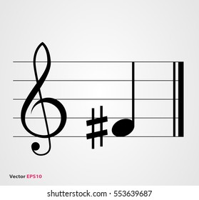 Sharp musical symbol with note, treble clef and staff 