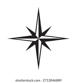 A sharp, navigational North Star silhouette featuring four long points and four shorter points. Solid black vector illustration with geometric precision