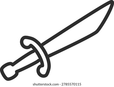 Sharp outline icon of a curved pirate cutlass sword or naval sabre with a hand guard. Perfect for fencing martial arts, fencing schools, military history exhibits, blade weapon manufacturing, and fantasy action-adventure gaming gear.