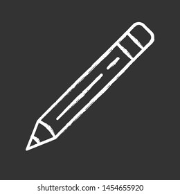 Sharp pencil with eraser, rubber chalk icon. Drawing tool isolated vector chalkboard illustration. Stationery items shop, school supplies store logo. Office and home workplace, education attribute