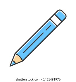 Sharp pencil with eraser, rubber color icon. Writing and drawing tool isolated vector illustration. Stationery items shop, school supplies store logo. Office and home workplace, education attribute