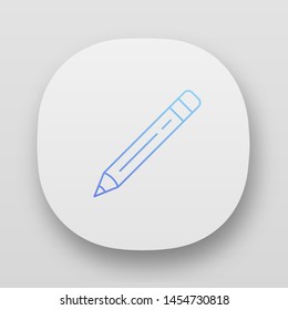 Sharp pencil with rubber, eraser app icon. UI/UX user interface. Web or mobile application. Drawing tool vector isolated illustration. Stationery items, school supplies shop logo. Education attribute