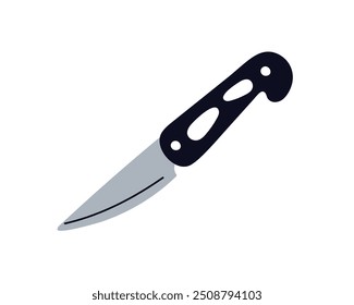 Scharfes Taschenmesser, kompaktes Metallwerkzeug. Überlebenszubehör, Taschenmesser für Camping, Reisen. Stahlklinge, Griff, touristischer Nutzen. Flache grafische Vektorgrafik einzeln auf weißem Hintergrund