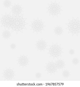 Sharp Print Stars Chaotic Luxury Ornament. Mystery New Year Grey Silver Mandala Background. Frost Winter White Ice Innocent Sky Wallpaper. Snowflakes Christmas Cold Monochrome Composition.