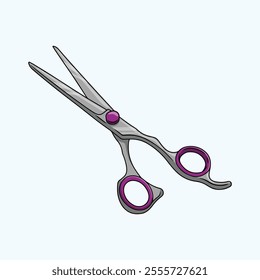 Sharp professional barber scissors with purple rubber handle