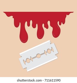 sharp razor blade and blood