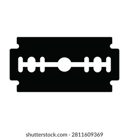 A sharp razor blade silhouette icon isolated on white background. Perfect for barber shop branding, shaving tools, grooming products, metal hardware, and sharp objects.