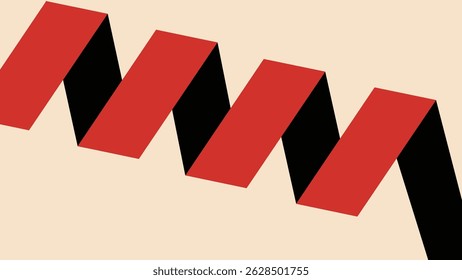 Os blocos de ziguezague vermelho e preto afiados criam um ritmo geométrico arrojado sobre uma base bege suave. Uma impressionante composição abstrata moderna.