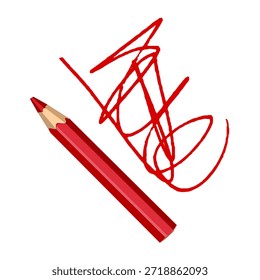 Sharp red colored pencil with a hand-drawn scribbled stroke. A clean and minimalist design on a white background, perfect for school, art, creativity, and education-related themes. Vector illustration