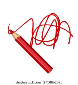 Lápis de cor vermelha afiada com traço rabiscado à mão. Um design limpo e minimalista em um fundo branco, perfeito para escola, arte, criatividade e temas relacionados à educação. Ilustração vetorial