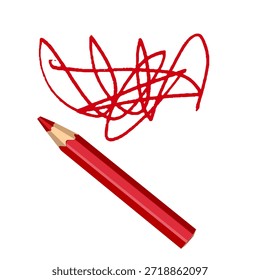 Lápis de cor vermelha afiada com traço rabiscado à mão. Um design limpo e minimalista em um fundo branco, perfeito para escola, arte, criatividade e temas relacionados à educação. Ilustração vetorial