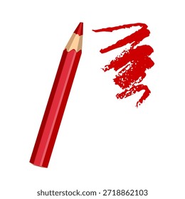 Lápiz de color rojo afilado con un trazo garabateado dibujado a mano. Un diseño limpio y minimalista sobre un fondo blanco, perfecto para la escuela, el arte, la creatividad y los temas relacionados con la educación. Ilustración vectorial