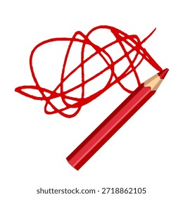 Lápiz de color rojo afilado con un trazo garabateado dibujado a mano. Un diseño limpio y minimalista sobre un fondo blanco, perfecto para la escuela, el arte, la creatividad y los temas relacionados con la educación. Ilustración vectorial
