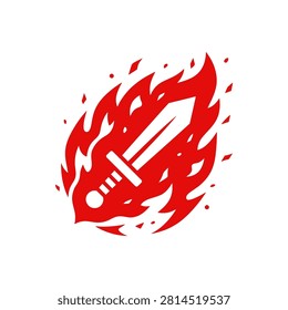 Sharp red fire emblem encircling a sword, great for gaming logos, fantasy themes, or intense competitive branding assets.