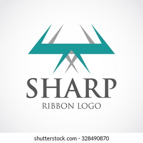 Sharp ribbon line abstract vector and logo design or template outline business icon of company identity symbol concept