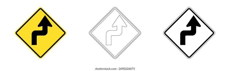 Sinal de tráfego de curva inversa direita nítida em formato vetorial