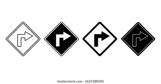 Afiado direita virar ícones preto e branco símbolos direcionais Vetor Design
