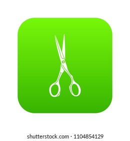Sharp scissors icon green vector isolated on white background