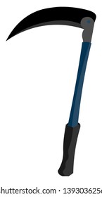 A sharp scythe with blue and black handle vector color drawing or illustration