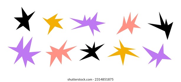 Sharp shapes collection. Bright irregular sparks and twinkles set. Abstract edgy sparkles and stars element pack. Asymmetry angular forms bundle for banner, collage, poster, sticker. Vector  svg