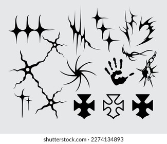 sharp spiky brutalism element asset ornamentposter, tattoo, tribal illustration vector creepy icon, symbol sick editable