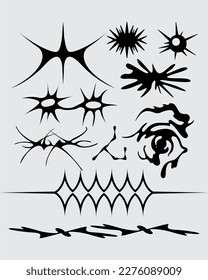 sharp spiky brutalism element asset ornament poster, tattoo, tribal illustration vector creepy icon, symbol sick editable