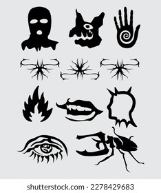 sharp spiky brutalism element asset ornament poster, tattoo, tribal illustration vector creepy icon, symbol sick editable