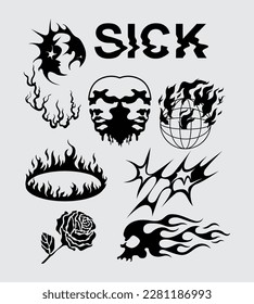 sharp spiky brutalism element shape asset acid poster, tattoo, tribal illustration vector creepy icon, symbol sick editable