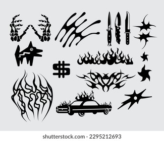sharp spiky brutalism element shape asset acid poster, tattoo, tribal illustration vector creepy icon, symbol sick editable