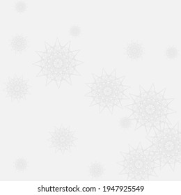 Sharp Stars Winter Silver Mystery Pattern. Monochrome Cold Grey Snowflakes Wallpaper. Luxury Frost Innocent Chaotic Mandala Design Pic. Print Christmas Ice New Year White Sky Background.