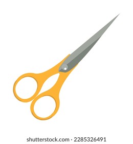 Sharp steel scissors cutting paper, working hand icon