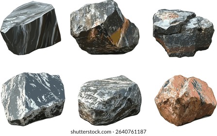 Sharp stones isolated, vector cutout illustrations, transparent backgrounds, various stone shapes rock images, textured stones, stone illustrations, stone vector shapes