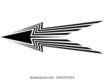 Flecha negra a rayas nítidas. sobre un fondo blanco. Patrón vectorial. Elemento de diseño moderno. Fondo vectorial de moda
