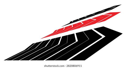 Sharp striped sports pattern. Arrow. Vector pattern. Red and black design element on a white background. Racing application on the body of a car, boat, toy, sportswear. Vector background. speed, fligh