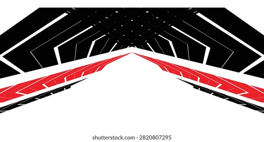 Sharp striped sports pattern. Arrow. Vector pattern. Red and black design element on a white background. Racing application on the body of a car, boat, toy, sportswear. Vector background. speed, fligh
