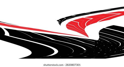 Sharp striped sports pattern. Arrow. Vector pattern. Red and black design element on a white background. Racing application on the body of a car, boat, toy, sportswear. Vector background. speed, fligh