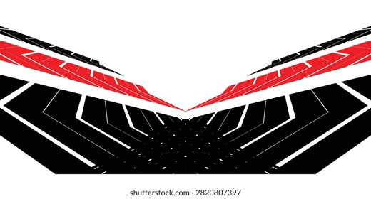 Sharp striped sports pattern. Arrow. Vector pattern. Red and black design element on a white background. Racing application on the body of a car, boat, toy, sportswear. Vector background. speed, fligh