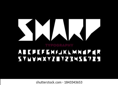 Sharp style font, alphabet letters and numbers vector illustration