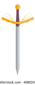 The sharp sword of the knight with a golden hilt. Vector illustration