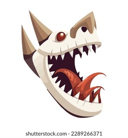 Sharp toothed dragon mascot screams in horror icon isolated