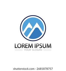 Sharp triangle mountain top vector logo and icon design for travel exploration