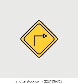 sharp turn road sign vector icon