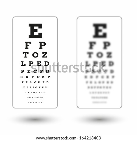 sharp and unsharp snellen chart with shadow on white background