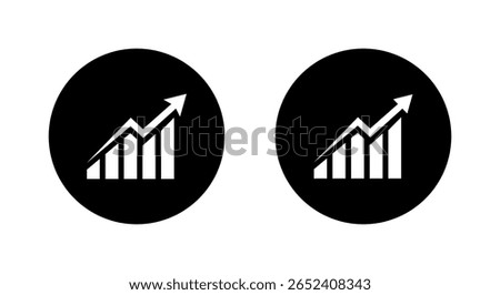 Sharp upward bar chart icon. Business growth and success trend symbol in black circle