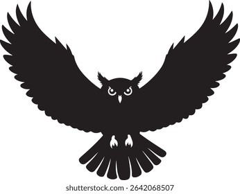 A sharp vector of an owl soaring through the sky, perfect for night, wisdom, and nature-based designs.