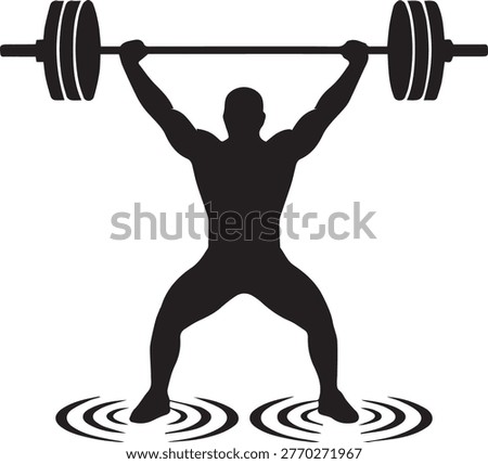 Sharp vector silhouette of a weightlifter performing a snatch lift for gym and fitness icons