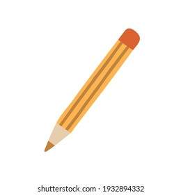 Sharp wooden pencil drawing or writing. School stationery icon. Colored flat vector illustration of sharpened tool isolated on white background