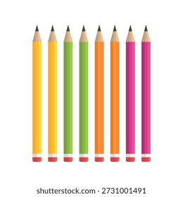 Lápis de madeira afiada e ferramentas de desenho de grafite com borrachas isoladas em um fundo branco para escola, escritório e educação artística