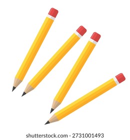 Lápices de madera afilados y herramientas de dibujo de grafito con borradores aislados en un fondo blanco para la escuela, la oficina y la educación artística