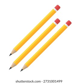 Lápis de madeira afiada e ferramentas de desenho de grafite com borrachas isoladas em um fundo branco para escola, escritório e educação artística